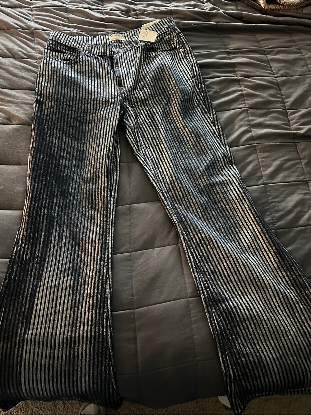 We The Free Blue and Silver Striped Flare Jeans NWT